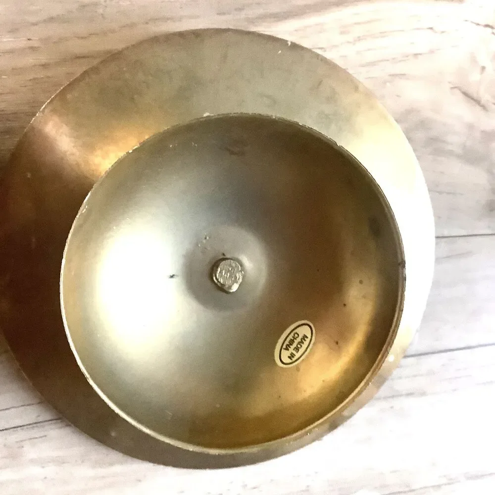 Vintage Pillar Brass MCM Candle Holders Spiked Stand Round Center 3